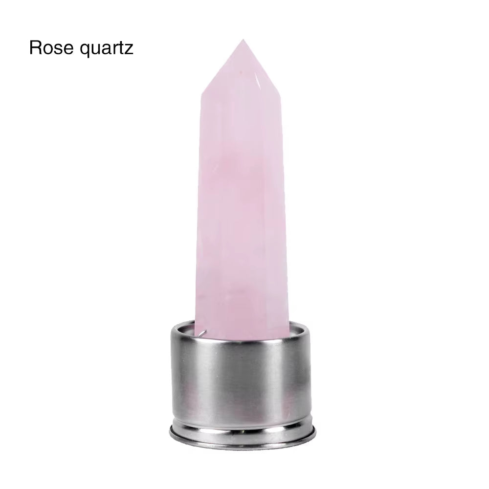 Natural Quartz Gemstone Crystal Hexagonal Pointed Column+Bottom Mesh Water Bottle Energy Crystal ( Not Include Bottle )