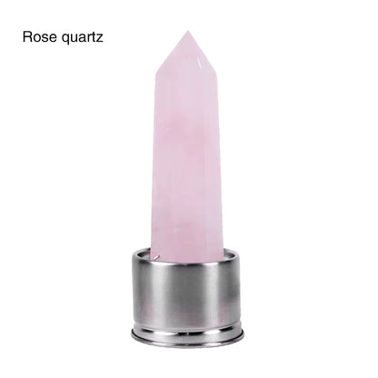 Natural Quartz Gemstone Crystal Hexagonal Pointed Column+Bottom Mesh Water Bottle Energy Crystal ( Not Include Bottle )