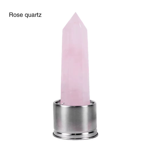 Natural Quartz Gemstone Crystal Hexagonal Pointed Column+Bottom Mesh Water Bottle Energy Crystal ( Not Include Bottle )