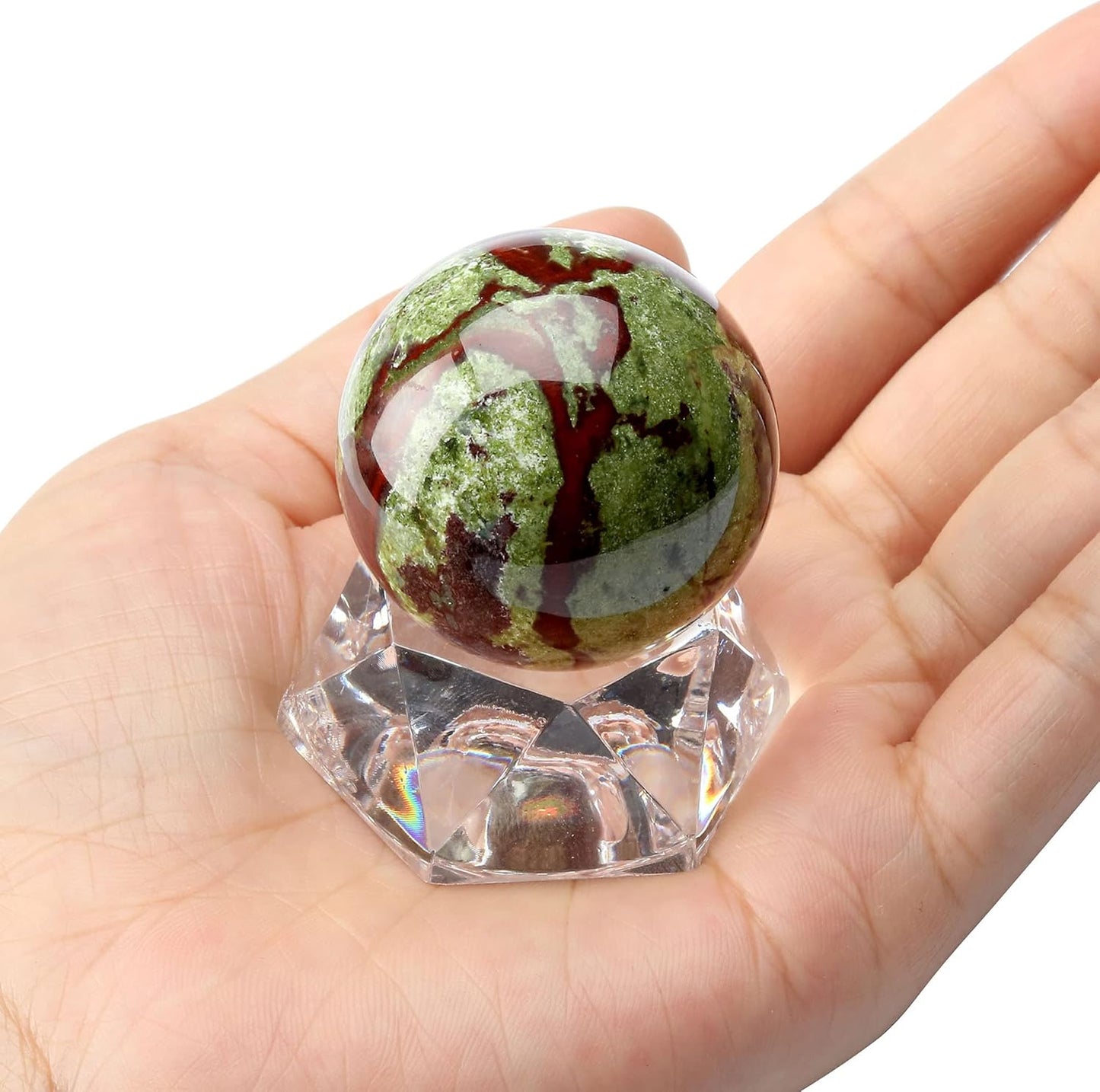 40Mm Natural Dragon Blood Jasper Healing Crystal Gemstone Ball Divination Sphere Sculpture Figurine with Acrylic Stand