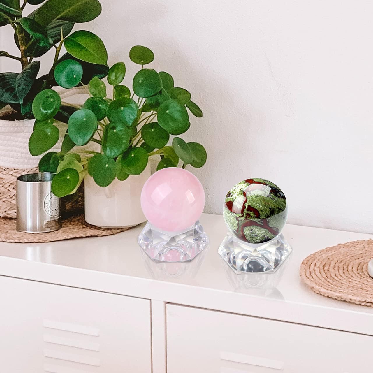 40Mm Natural Dragon Blood Jasper Healing Crystal Gemstone Ball Divination Sphere Sculpture Figurine with Acrylic Stand