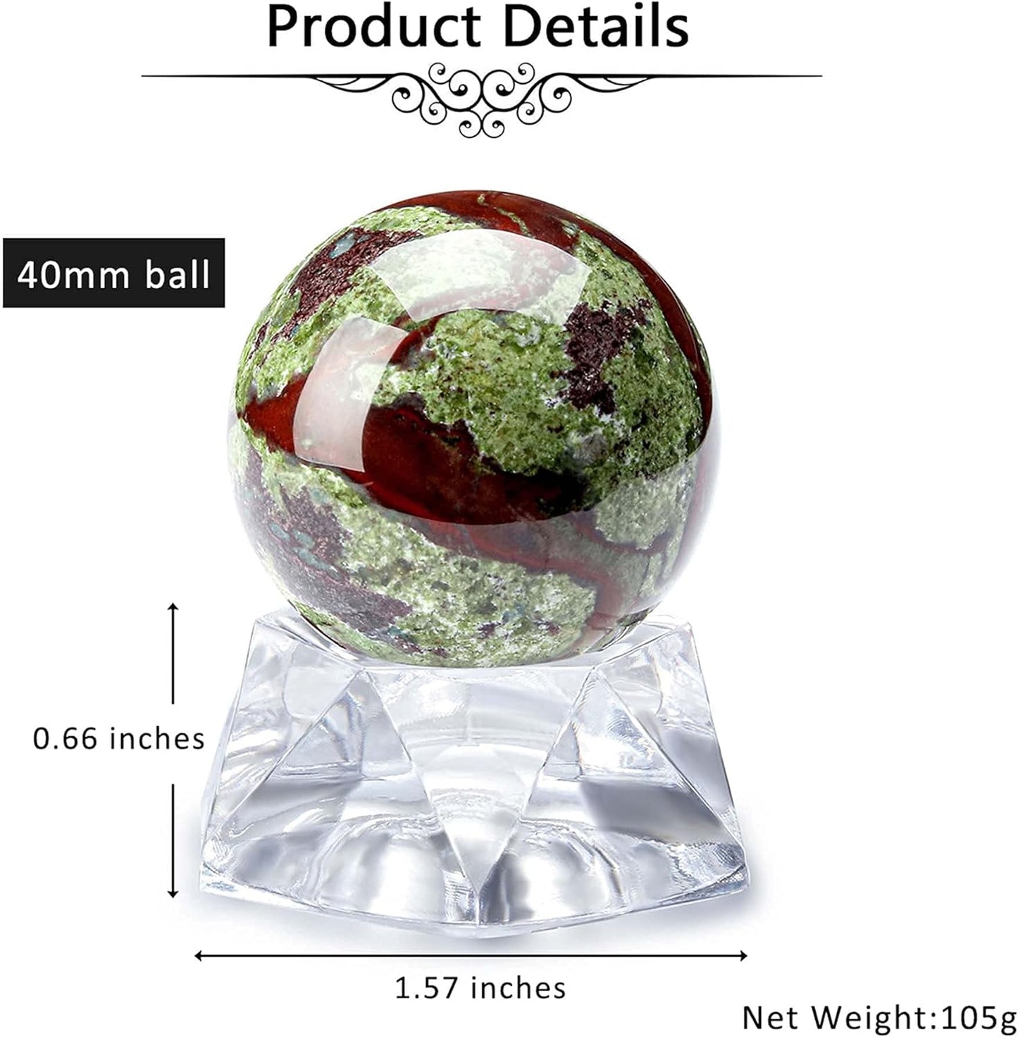 40Mm Natural Dragon Blood Jasper Healing Crystal Gemstone Ball Divination Sphere Sculpture Figurine with Acrylic Stand