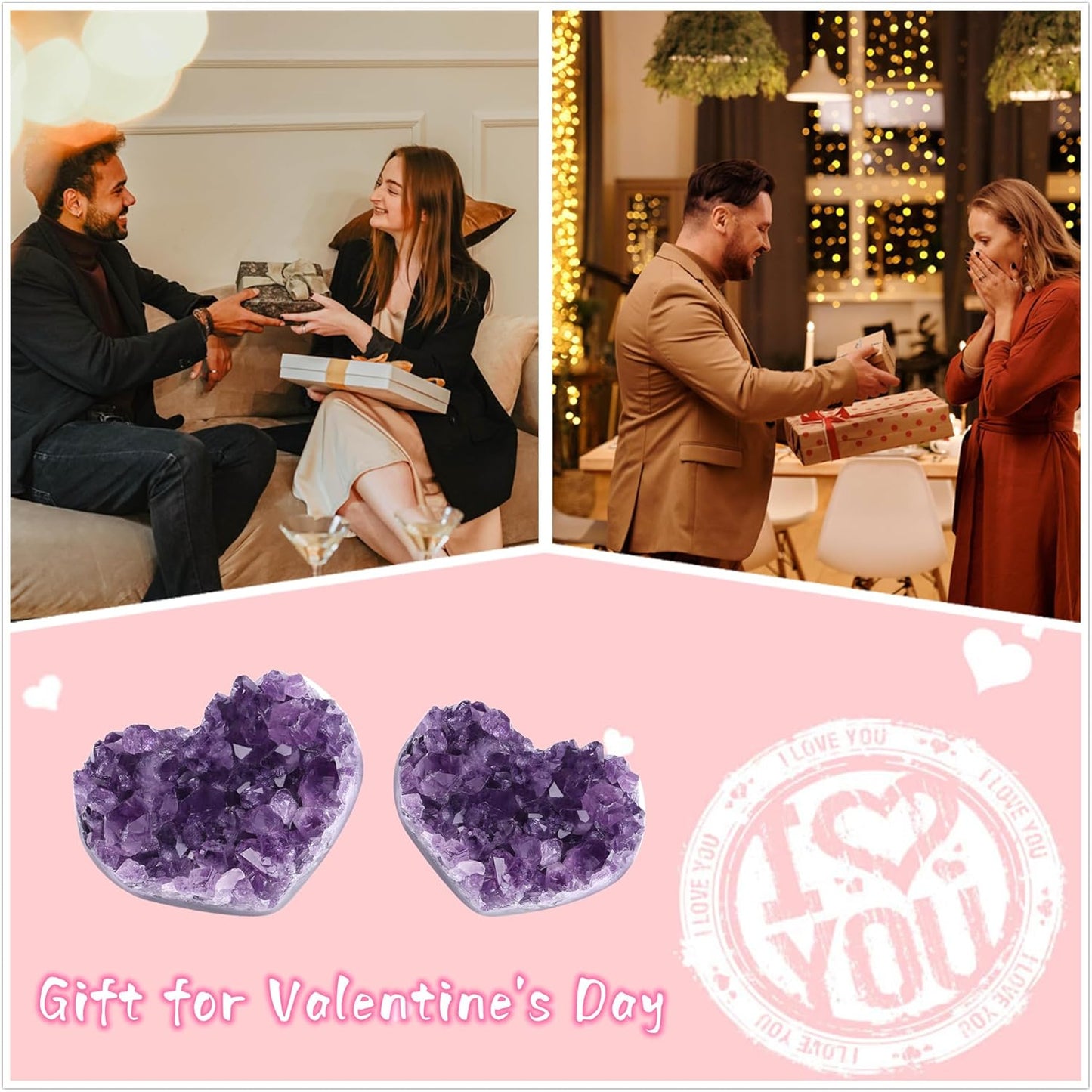 Amethyst Crystals and Healing Stones Gemstones Heart Crystal Cluster Geode Purple Natural Rock Protection Crystals Raw Stone Heart Decor Energy Balance Reiki Room Decor 1Pc 1.18-1.57 In