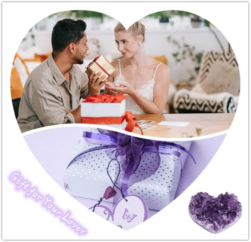 Amethyst Crystals and Healing Stones Gemstones Heart Crystal Cluster Geode Purple Natural Rock Protection Crystals Raw Stone Heart Decor Energy Balance Reiki Room Decor 1Pc 1.18-1.57 In
