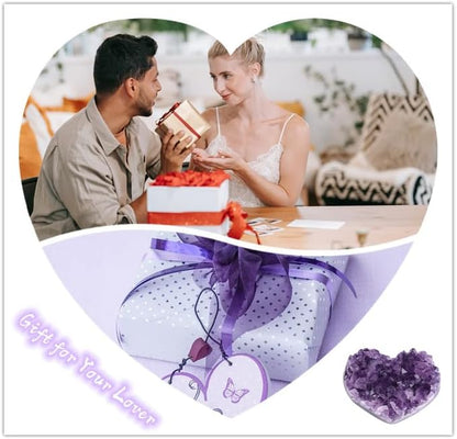 Amethyst Crystals and Healing Stones Gemstones Heart Crystal Cluster Geode Purple Natural Rock Protection Crystals Raw Stone Heart Decor Energy Balance Reiki Room Decor 1Pc 1.18-1.57 In