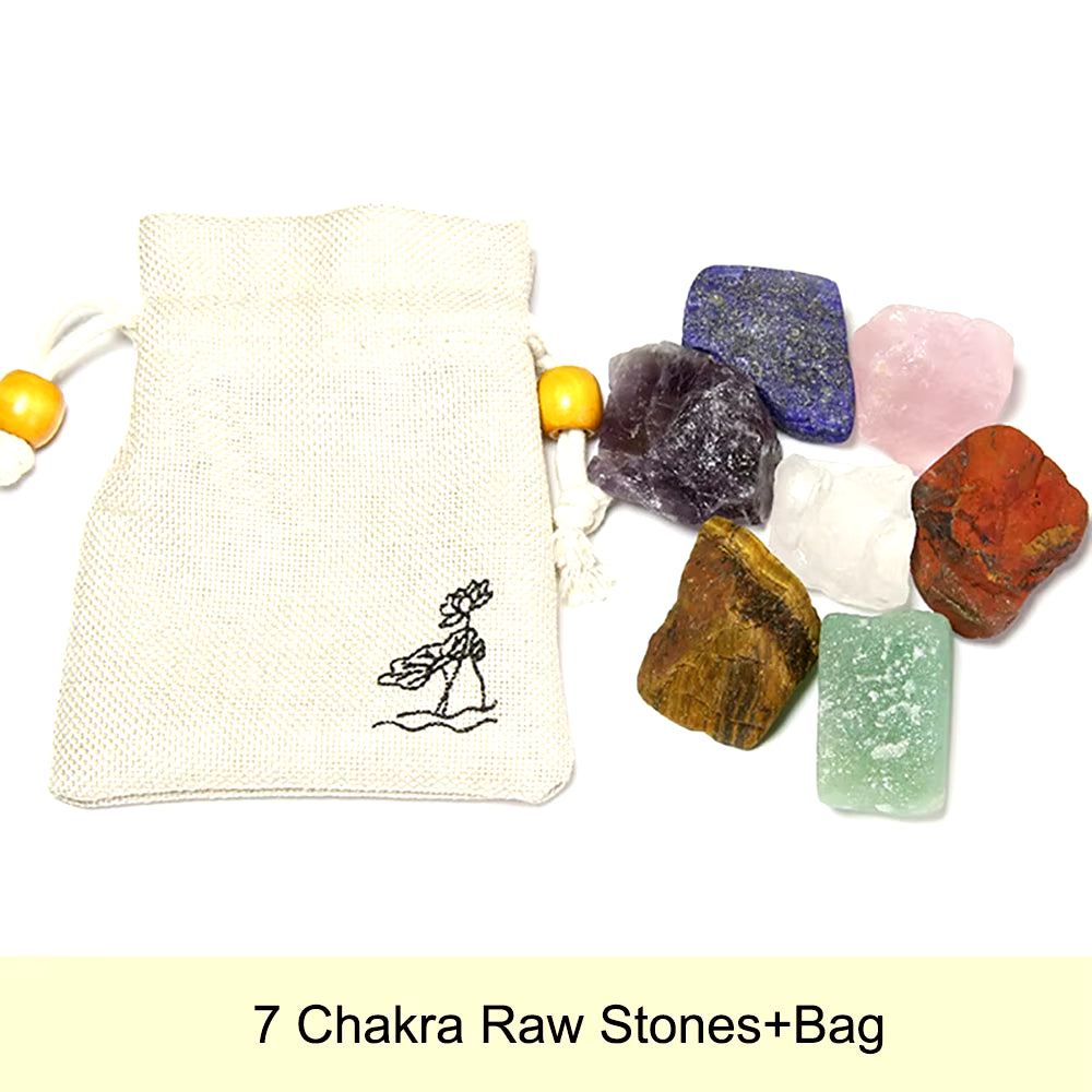 7 Chakra Balancing Healing Energy Kit Crystal Polished Stone Amethyst Clusters Gypsum Stick Citrines Holy Wood Gift Set with Bag