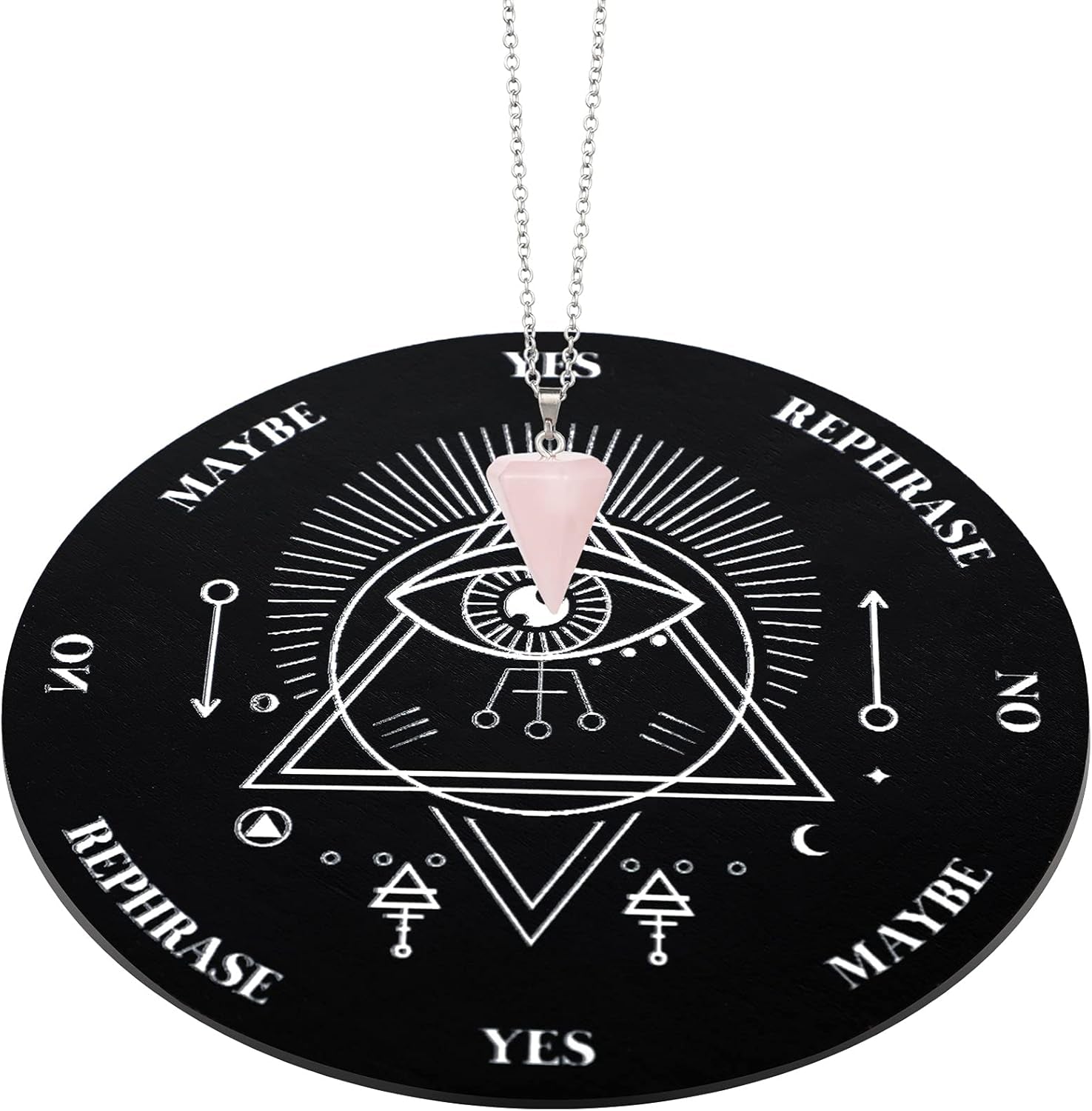 Wooden Pendulum Board Dowsing Divination Pendulum Witchcraft Altar Supplies with Crystal Necklace and Metaphysical Message Board Kit, 3.9 Inch(Black)