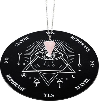 Wooden Pendulum Board Dowsing Divination Pendulum Witchcraft Altar Supplies with Crystal Necklace and Metaphysical Message Board Kit, 3.9 Inch(Black)