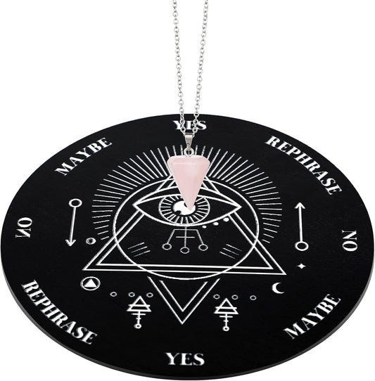 Wooden Pendulum Board Dowsing Divination Pendulum Witchcraft Altar Supplies with Crystal Necklace and Metaphysical Message Board Kit, 3.9 Inch(Black)