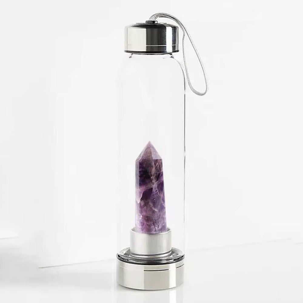 2021 New 500ML Natural Gemstone Glass Water Bottle for Direct Drinking Crystal Rod Cup Glass Bottle with Rope Glass Bottle