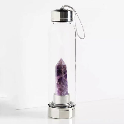 2021 New 500ML Natural Gemstone Glass Water Bottle for Direct Drinking Crystal Rod Cup Glass Bottle with Rope Glass Bottle