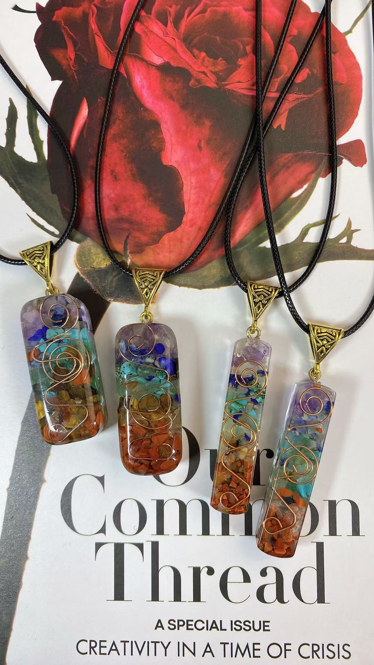 Retro Reiki Healing Energy Crystal Pendant Natural Stone for Yoga Meditation Spiritual 7 Chakra Jewelry Necklace Amulet