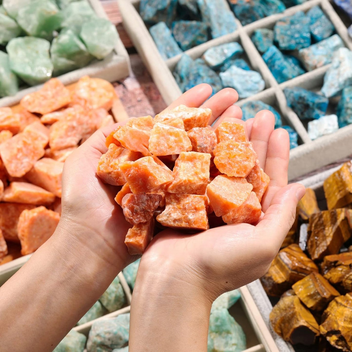 Bulk Sunstone Healing Crystals Rough Stones - Large 1" Natural Raw Stones Crystal for Reiki Healing, Wicca, Witchcraft, Tumbling, Cabbing, Fountain Rocks, Decoration, Polishing 0.5Lb