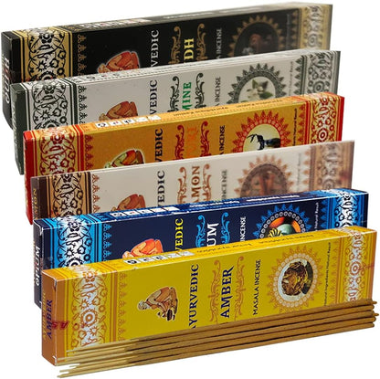 Ayurvedic Incense Sticks Variety Pack #4 and Ash Catcher Bundle with 6 Popular Fragrances