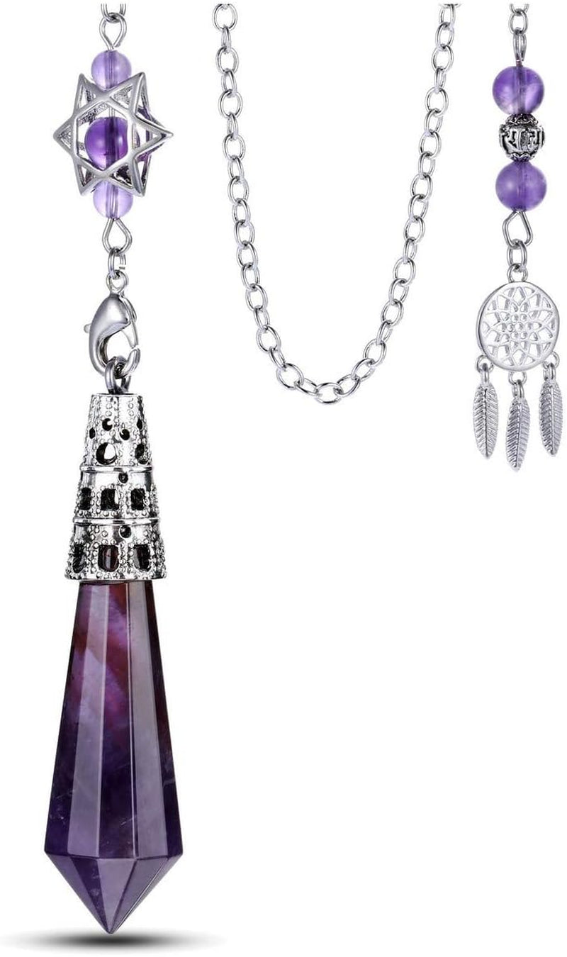 Natural Amethyst Crystal Dowsing Pendulum 12 Facet Reiki Healing Crystal Gemstone Point Pendulums for Divination Wicca Meditation Crystal Therapy