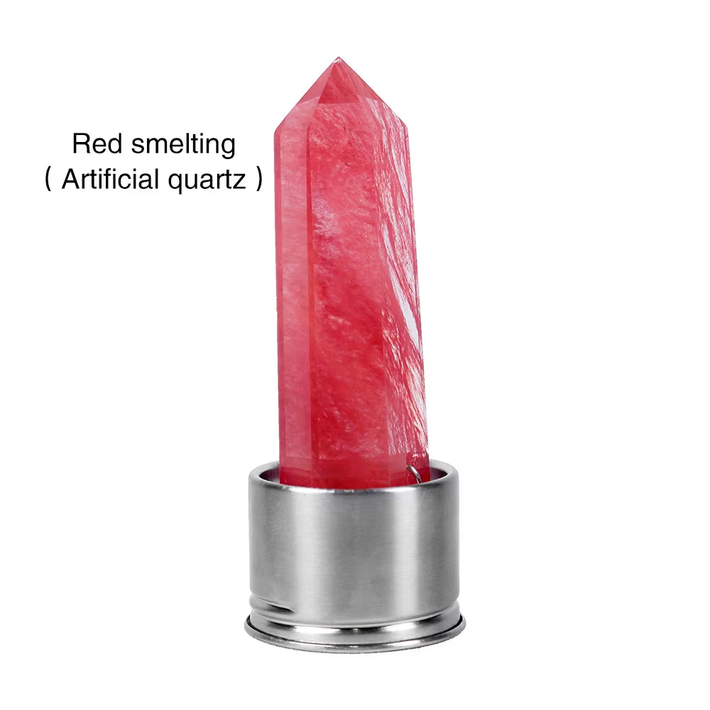 Natural Quartz Gemstone Crystal Hexagonal Pointed Column+Bottom Mesh Water Bottle Energy Crystal ( Not Include Bottle )