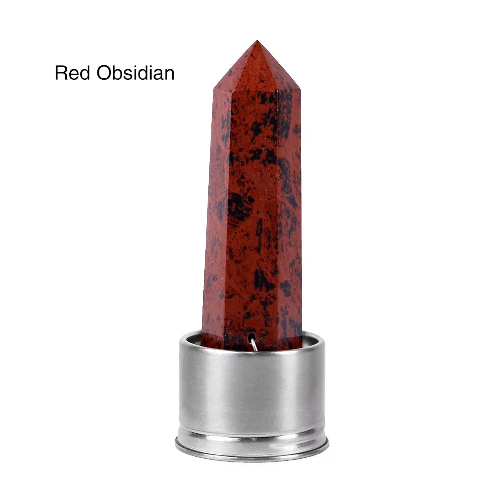 Natural Quartz Gemstone Crystal Hexagonal Pointed Column+Bottom Mesh Water Bottle Energy Crystal ( Not Include Bottle )