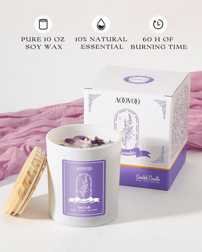 Lavender Scented Candles for Women - Aromatherapy Candle with Crystals Inside, 10Oz Soy Candles for Home Scented, Birthday Gifts Mothers Day Candle for Women Mom