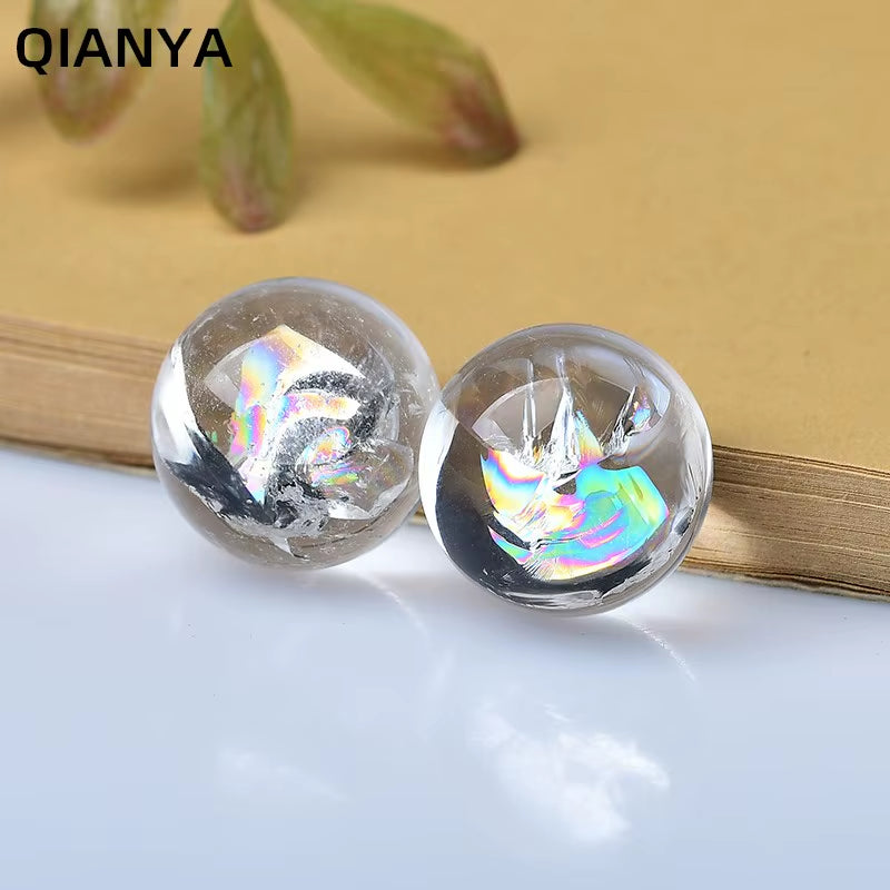 Natural Rainbow Clear Crystal Ball Quartz Gemstones Jewelry Crystal Divination Orb Healing Reiki Home Decor DIY Crafts Gift