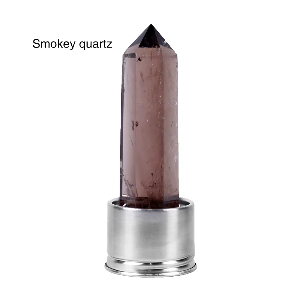 Natural Quartz Gemstone Crystal Hexagonal Pointed Column+Bottom Mesh Water Bottle Energy Crystal ( Not Include Bottle )