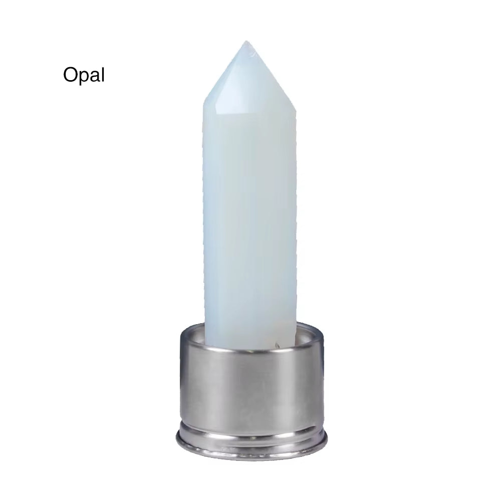 Natural Quartz Gemstone Crystal Hexagonal Pointed Column+Bottom Mesh Water Bottle Energy Crystal ( Not Include Bottle )