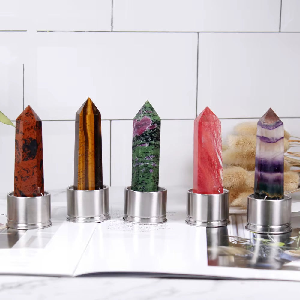 Natural Quartz Gemstone Crystal Hexagonal Pointed Column+Bottom Mesh Water Bottle Energy Crystal ( Not Include Bottle )