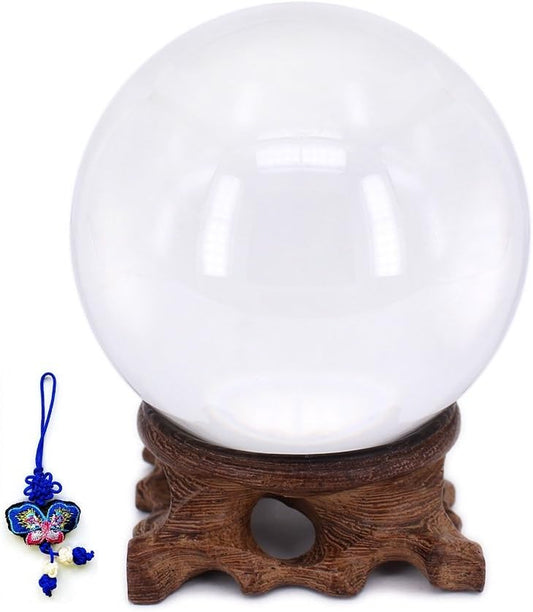 Crystal Ball 3 Inch (80Mm) with Exquisite Root Carving Wood Stand (Clear)