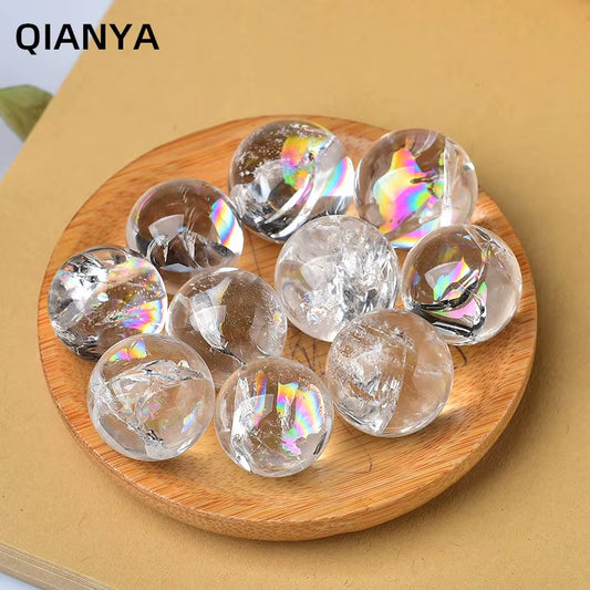 Natural Rainbow Clear Crystal Ball Quartz Gemstones Jewelry Crystal Divination Orb Healing Reiki Home Decor DIY Crafts Gift