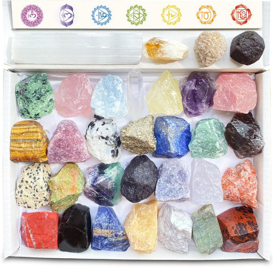 Natural Crystals and Healing Stones with Guide, Real Raw Crystals Set for Crystal Healing, Chakra, Meditation, Home Decor, Bulk Rough Stone Collection