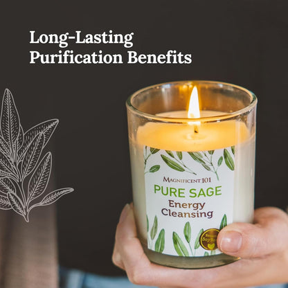 Set of 3 Long Lasting Pure Sage Smudge Candles - 42-Hour Burn, 3.5 Oz Each, Soy Wax, Sage Cleansing for House Energy, Meditation & Manifestation
