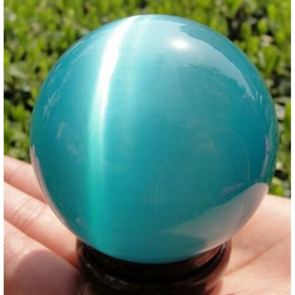 40Mm Blue Cat'S-Eye Opal Natural Quartz Crystal Healing Stone Ball Sphere Decor