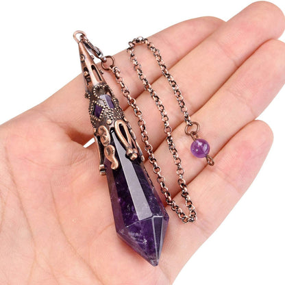 Natural Amethyst Crystal 12-Faceted Healing Pendulum for Dowsing and Divination - Reiki-Charged Chakra Balancing Pendant with Chain