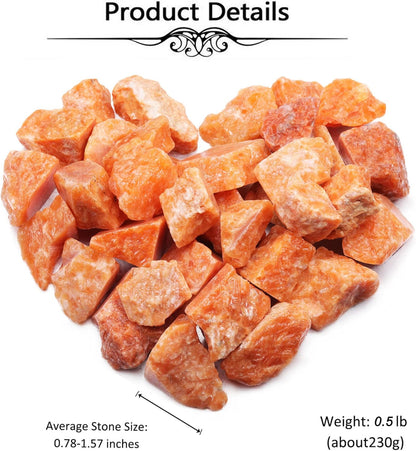 Bulk Sunstone Healing Crystals Rough Stones - Large 1" Natural Raw Stones Crystal for Reiki Healing, Wicca, Witchcraft, Tumbling, Cabbing, Fountain Rocks, Decoration, Polishing 0.5Lb