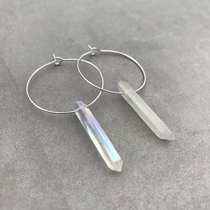 Raw Crystal Earrings Angel Aura Quartz Hoop Earrings Quartz Point Earrings