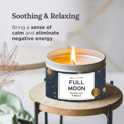 Long Lasting Full Moon Aromatherapy Candle with Sage, Frankincense, Sandalwood, Rose & Cedar | 6 Oz - 35 Hour Burn | All Natural Soy Wax Candle for Manifestation, Culmination & Release