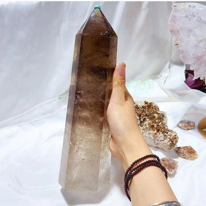 Large Natural Crystal Tower, Smoky Quartz, Hexagonal Prism, Energy Gem, Magic Wand, Treatment Decoration, 1 Pc