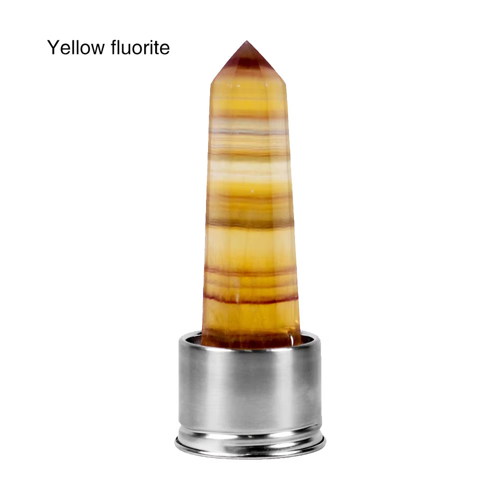 Natural Quartz Gemstone Crystal Hexagonal Pointed Column+Bottom Mesh Water Bottle Energy Crystal ( Not Include Bottle )