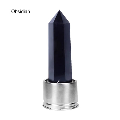 Natural Quartz Gemstone Crystal Hexagonal Pointed Column+Bottom Mesh Water Bottle Energy Crystal ( Not Include Bottle )