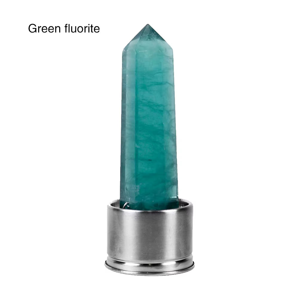 Natural Quartz Gemstone Crystal Hexagonal Pointed Column+Bottom Mesh Water Bottle Energy Crystal ( Not Include Bottle )