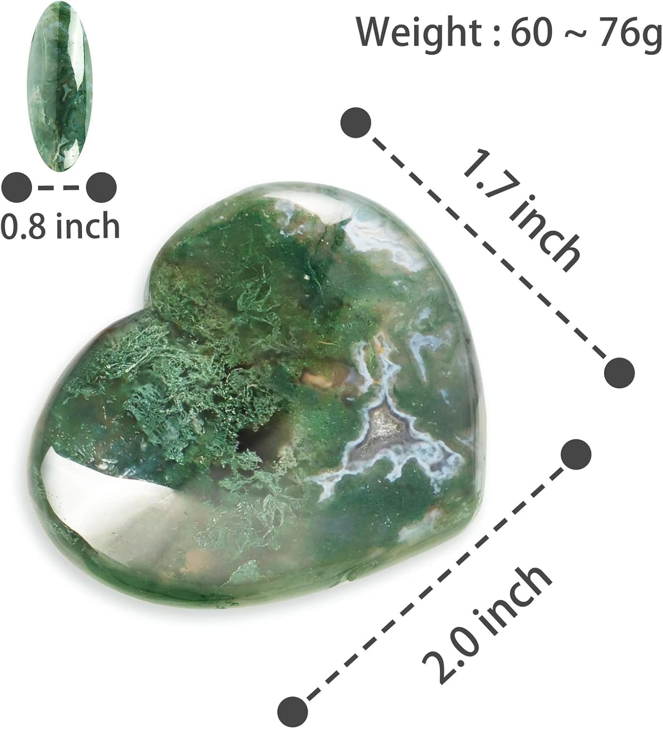 Crystals Heart 2Inch Moss Agate Heart Stones Healing Crystal Carved Palm Worry Stone Gemstone Chakra Reiki Balancing Meditation Massag Gift