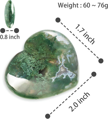 Crystals Heart 2Inch Moss Agate Heart Stones Healing Crystal Carved Palm Worry Stone Gemstone Chakra Reiki Balancing Meditation Massag Gift