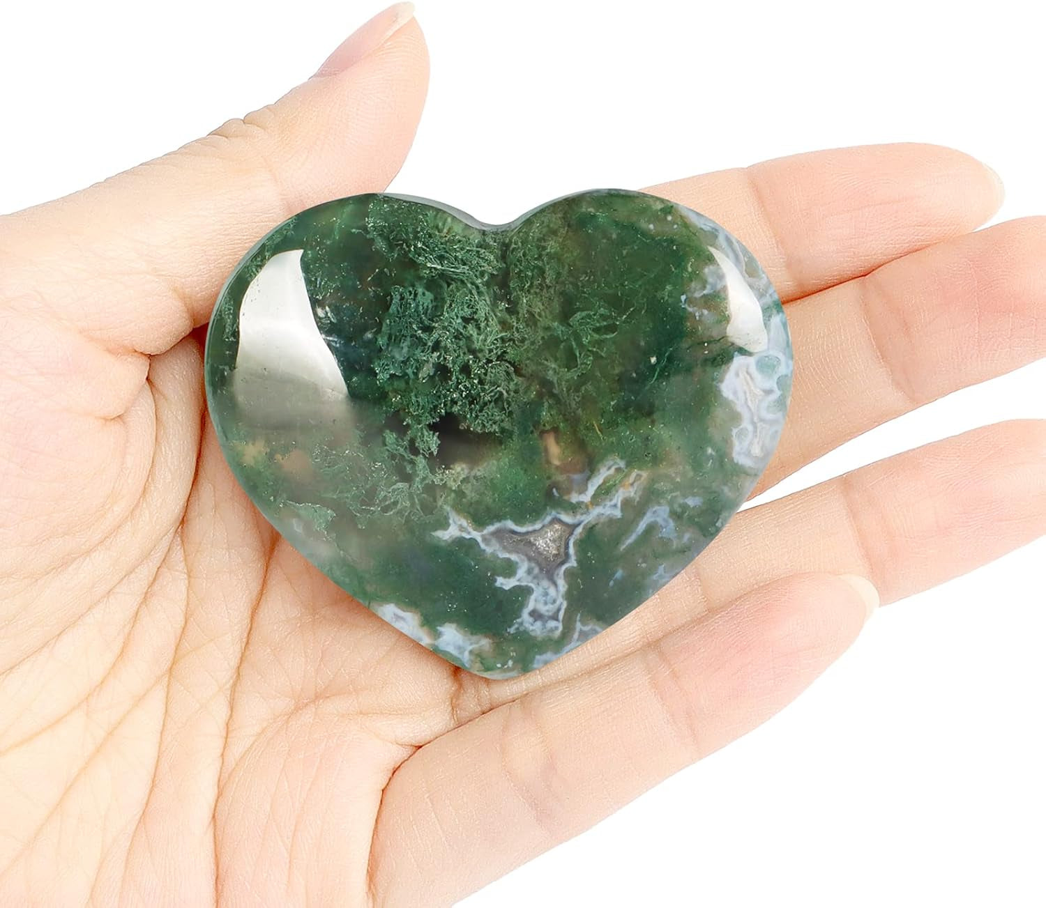 Crystals Heart 2Inch Moss Agate Heart Stones Healing Crystal Carved Palm Worry Stone Gemstone Chakra Reiki Balancing Meditation Massag Gift