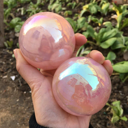 Angel Aura Rose Quartz Crystals Ball Natural Stones and Minerals Gemstone Sphere Home Decoration Feng Shui Crafts