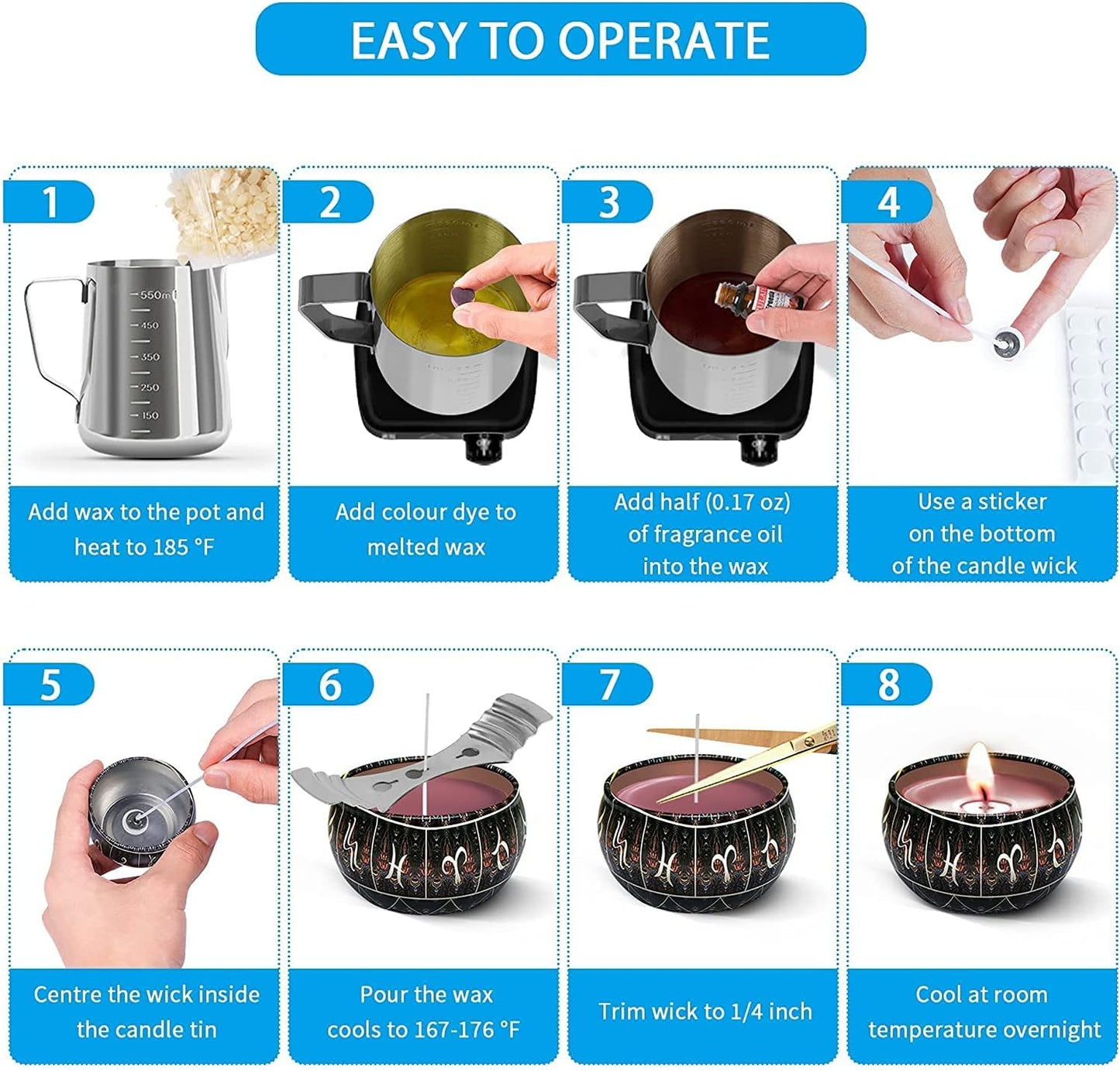 Candle Making Supplies Kit for Adults Kids, DIY Scented Candle Making Kits Including Soy Wax Wicks Scents Oils Dyes Melting Pot Tins Spoon, Festival Gifts for Women