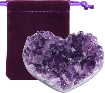 Amethyst Crystals and Healing Stones Gemstones Heart Crystal Cluster Geode Purple Natural Rock Protection Crystals Raw Stone Heart Decor Energy Balance Reiki Room Decor 1Pc 1.18-1.57 In
