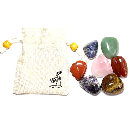 7 Chakra Balancing Healing Energy Kit Crystal Polished Stone Amethyst Clusters Gypsum Stick Citrines Holy Wood Gift Set with Bag