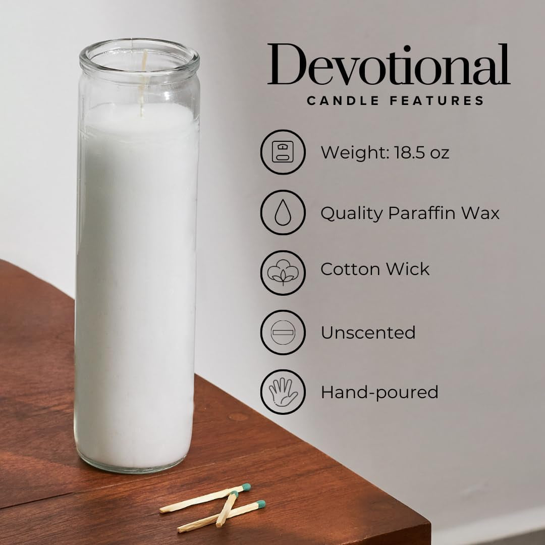 2X8 Inch 7 Day White Pillar Candles in Glass Set of 3, 90 Hour Burn Time, Unscented Prayer Candles for Memorials and Vigils