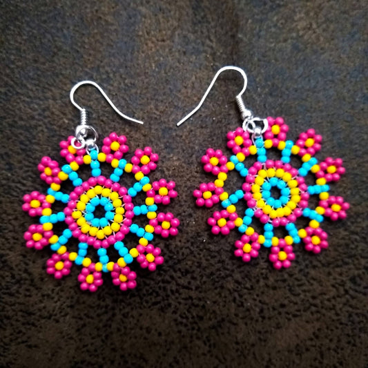 Seed-Beaded Pin Wheel Earrings