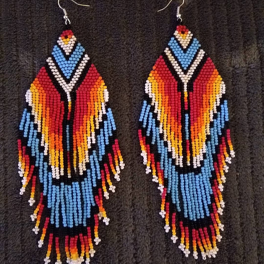 Native American Boho Earrings: Hand-Made with Seed-Beads