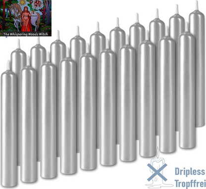 Mini Taper Candles 20 Pcs - Silver - 3¾ X ½ Inches Unscented Candles for Rituals, Spells, Witchcraft, Wedding, Home Decor and Party
